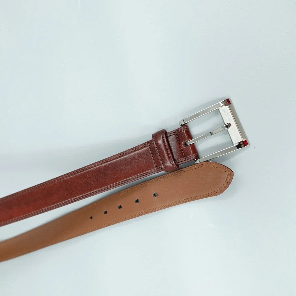 Bosca Leather Belt Mens 36 Brown Silver Tone Buckle Workwear Career BO3745‎